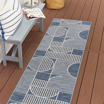 Arielle Mid-Century Modern Geometric Lines Reversible Machine-Washable Indoor/Outdoor Area Rug